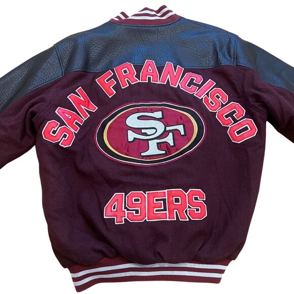 Vintage San Francisco 49ers Varsity Jacket Quilted Interior, Wool & Black Leathe - Picture 2 of 8